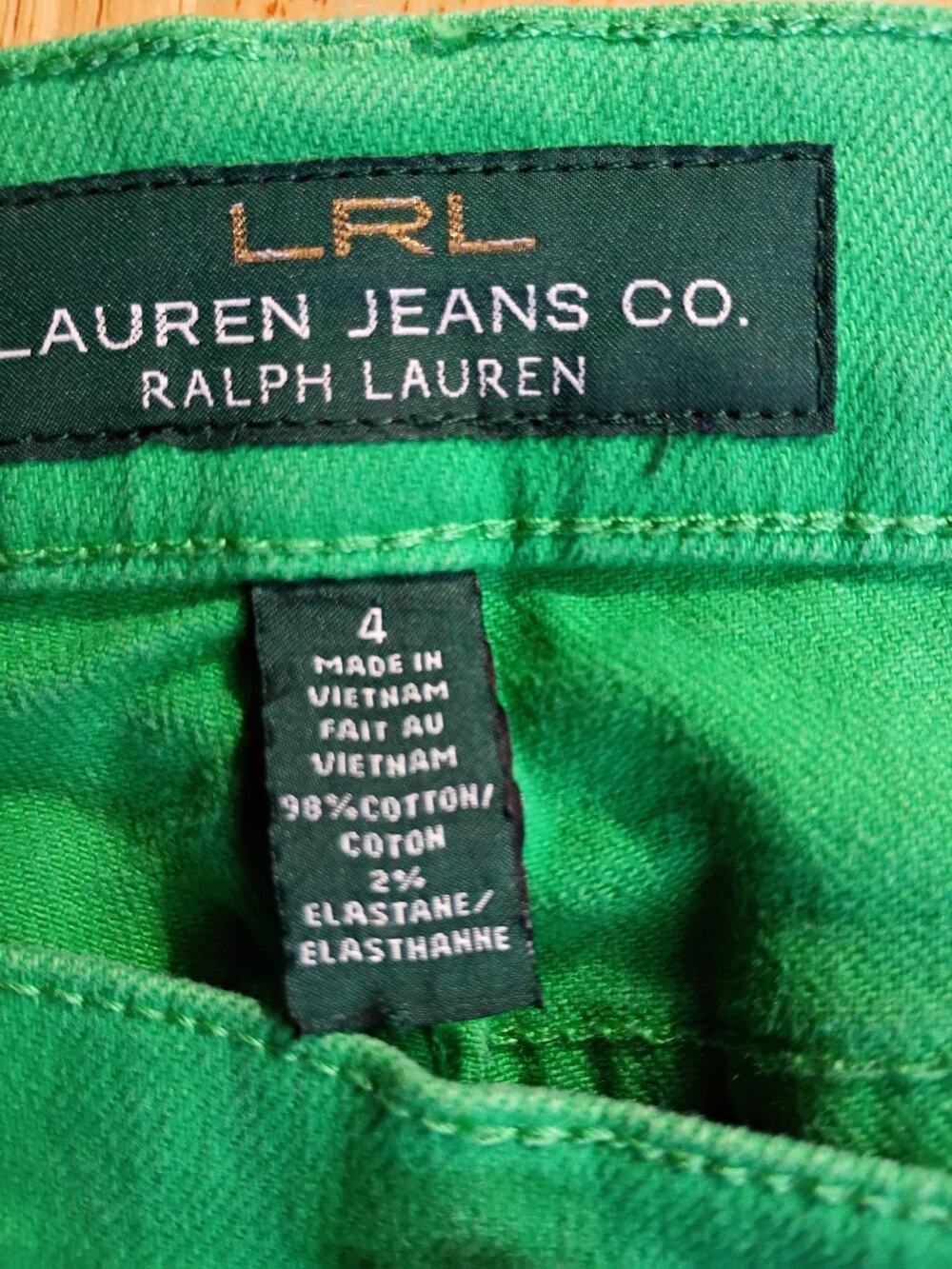 LRL Ralph Lauren Women's 4 Modern Straight Ankle Green Jeans Stretch 28 Inseam